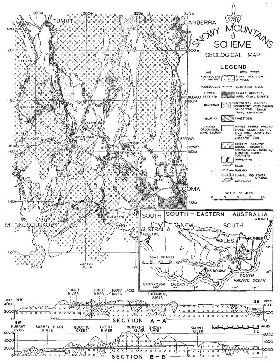 Fig. 1. Geological Map of the Snowy Mountains Area
